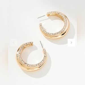 ANTHROPOLOGIE, Pave Open Hoop Earrings, Gold Tone- NEW!